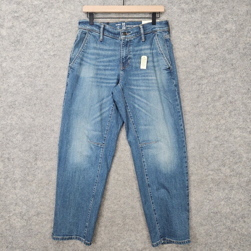 NEW Mutual Weave Bowleg Jeans Mens 30 Reg Blue Indigo Relaxed Tapered Distressed